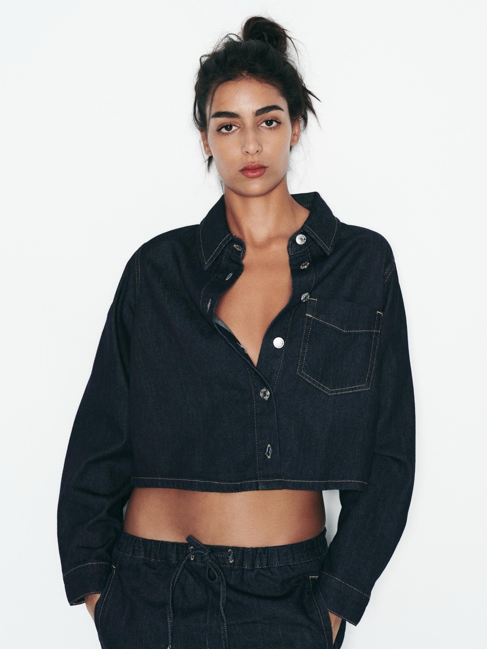 Zara cropped denim shirt jacket